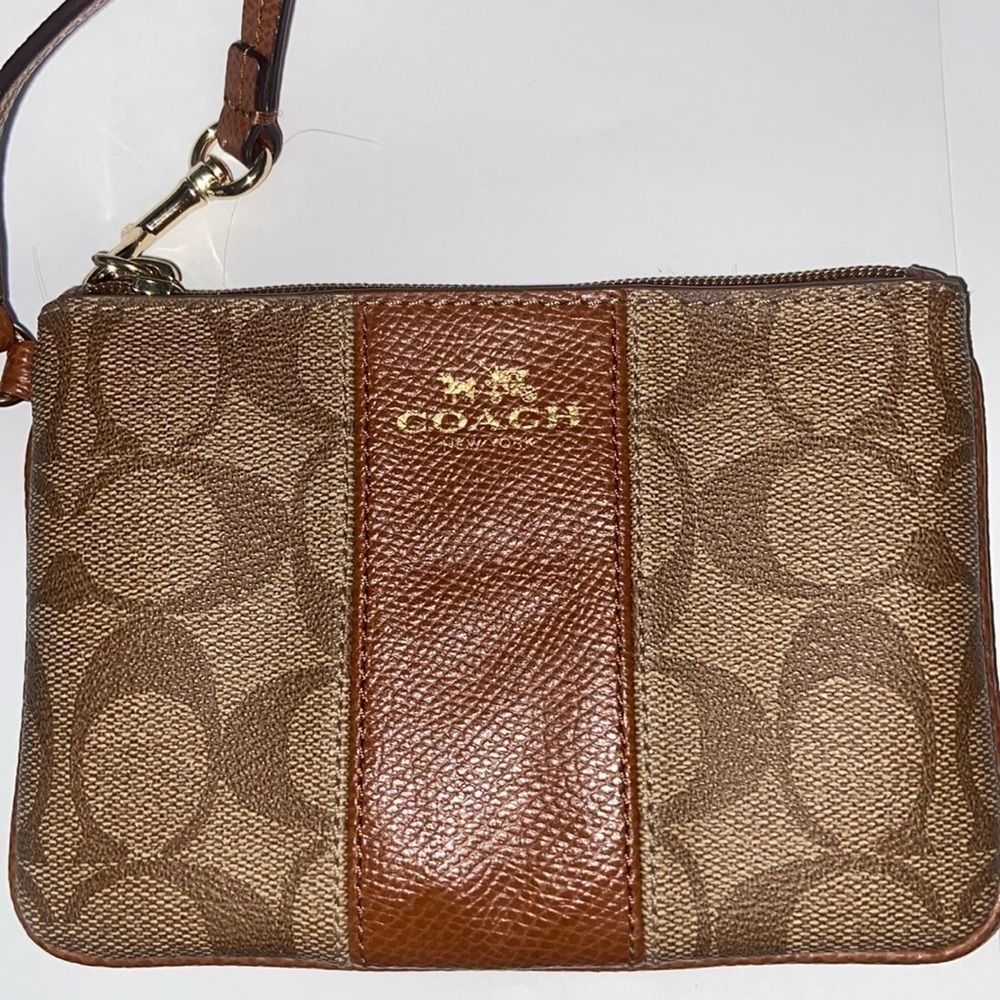 Coach Classic Monogram Tan Brown Wristlet Wallet